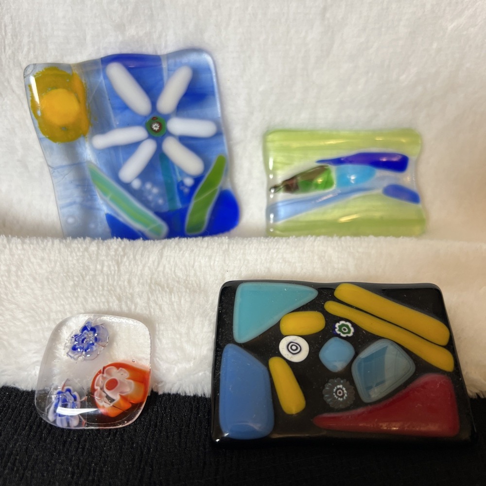 Diane Stoney Handmade Fused Glass Art Tiles Set of 4 Landrum SC Artist